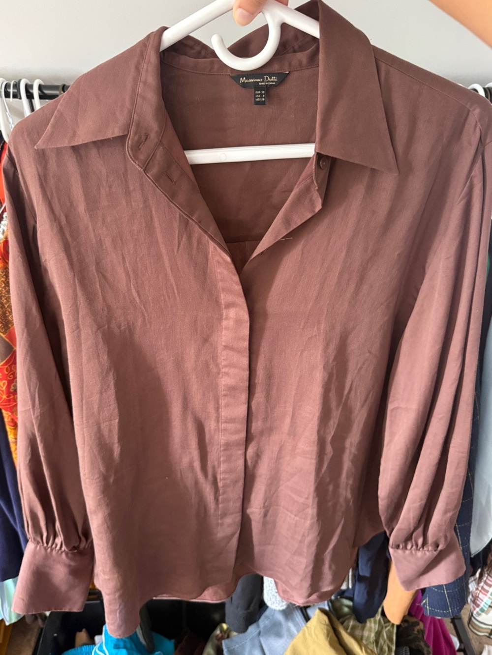 Massimo Dutti Brown Button-Down Shirt cotton & silk blend